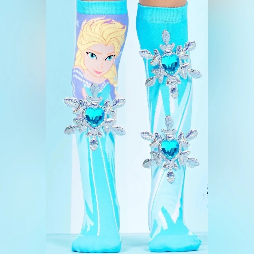 JIOIWA Disney Frozen Elsa Knee-High blue & white Socks w/ Sparkly Embellishment